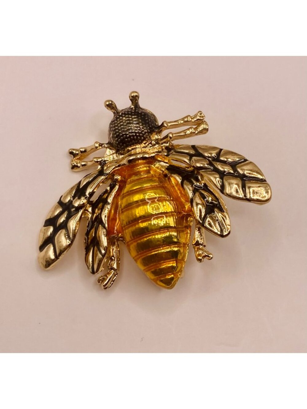 Gold-Tone Bee Brooch Yellow Enamel Detailing - 44B